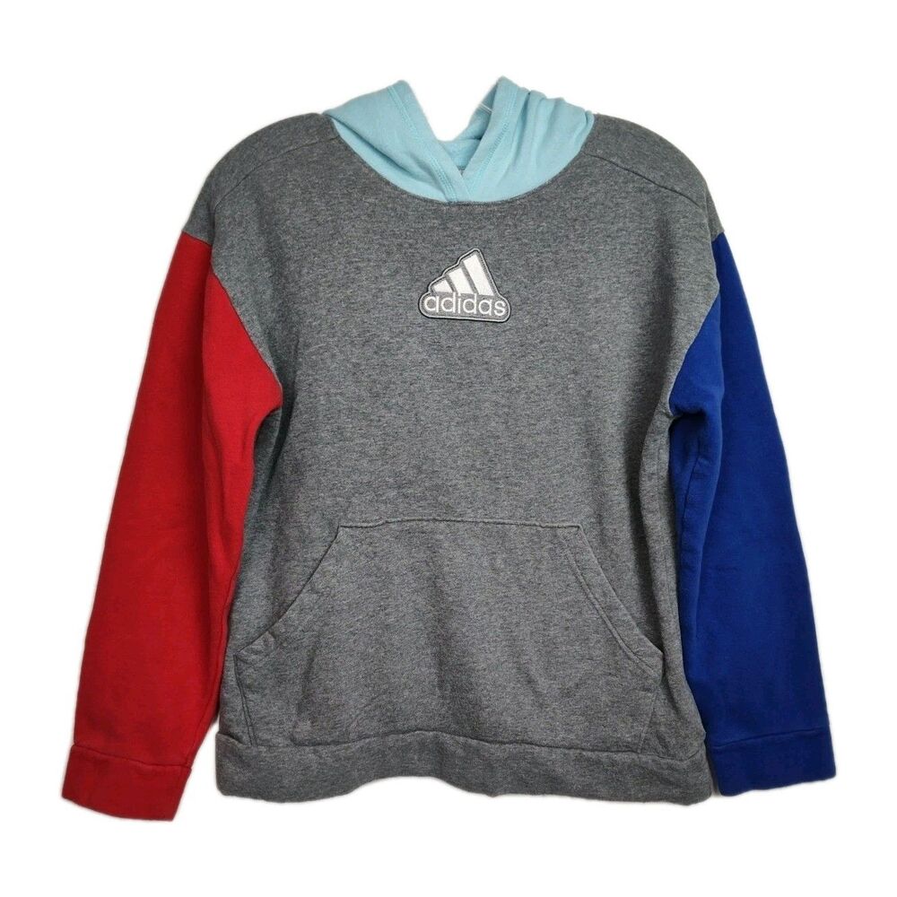 Adidas Hoodie Sweatshirt Boys' Size L 14/16 Multicolor Embroidered‎ Logo Pockets
